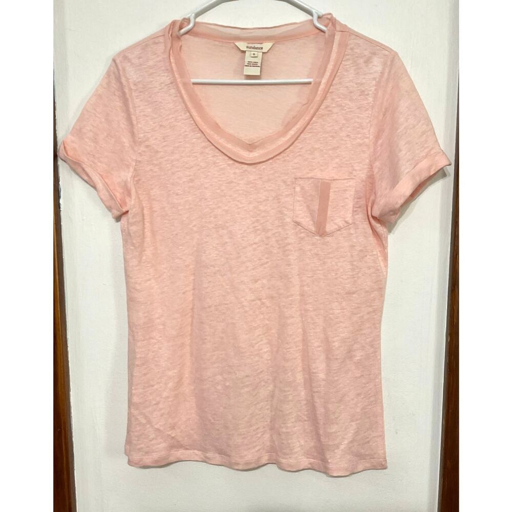 Sundance 100% Linen Pink Top Womens Size Small Short Sleeve - Picture 3 of 4